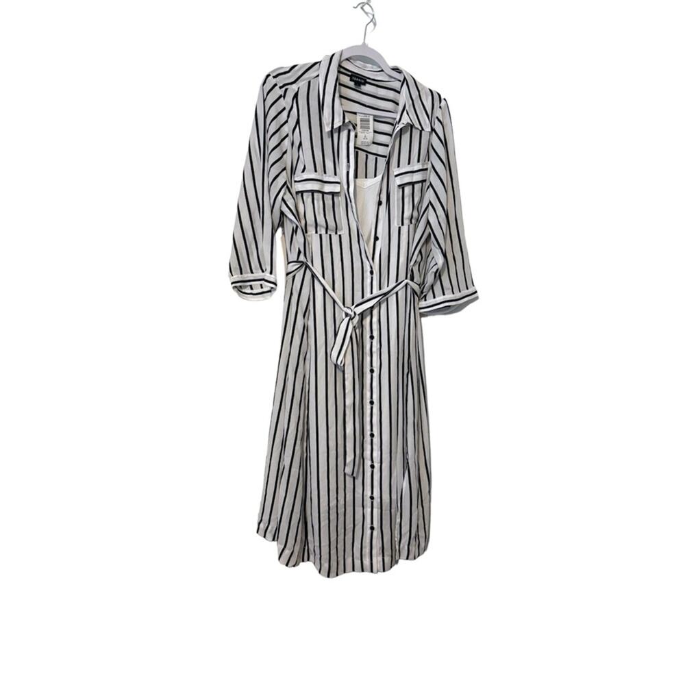 NWT Torrid Black & White Stripe Georgette Midi Shirt Dress (2X) - Picture 2 of 12